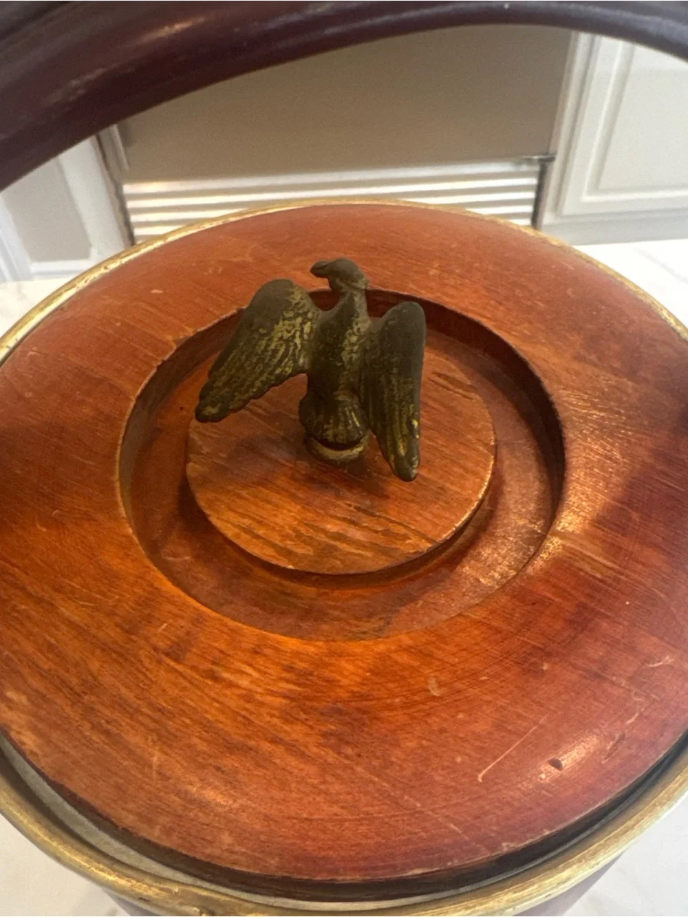 Brown Leather Barrel Ice Bucket with Eagle Finial
